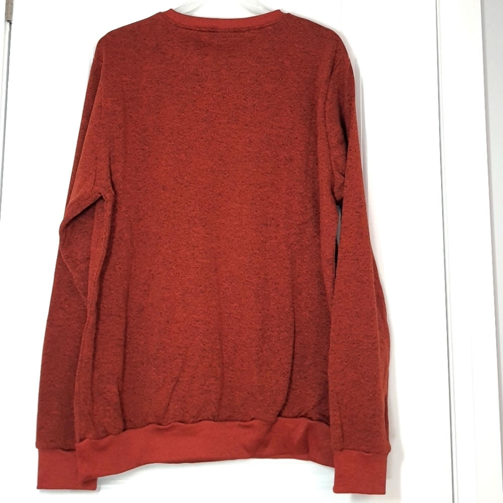 Men's Warm Fleece Pullover Crewneck Sweater L Red Cozy Winter Layer Canada - Picture 5 of 11